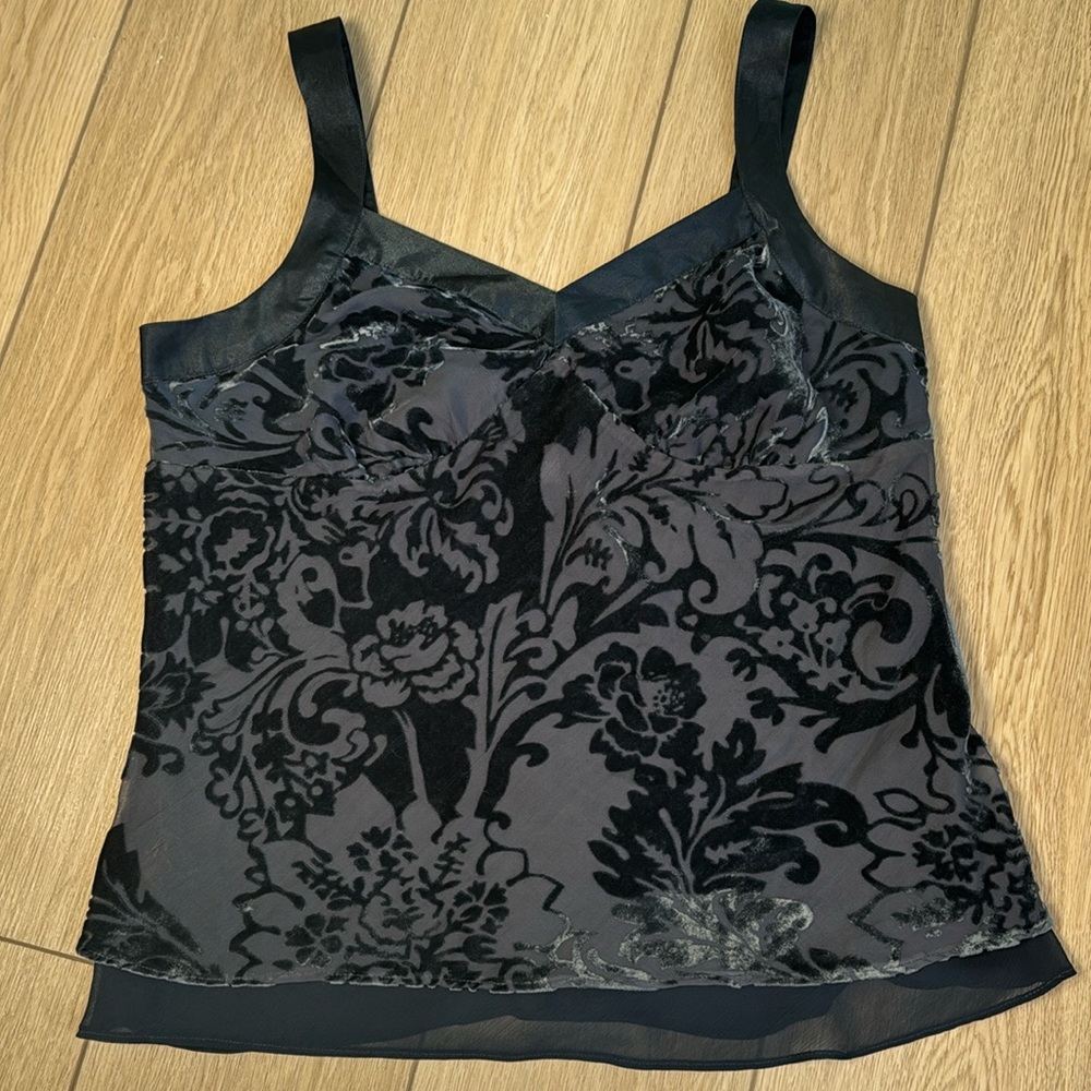 Hilliard&Hanson Sheer and Velvet Burnout Flower Tank Top Whimsigoth